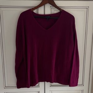 Eileen Fisher Organic Knit Cotton Vneck Boxy Sweater Fuchsia Purple Womens Large